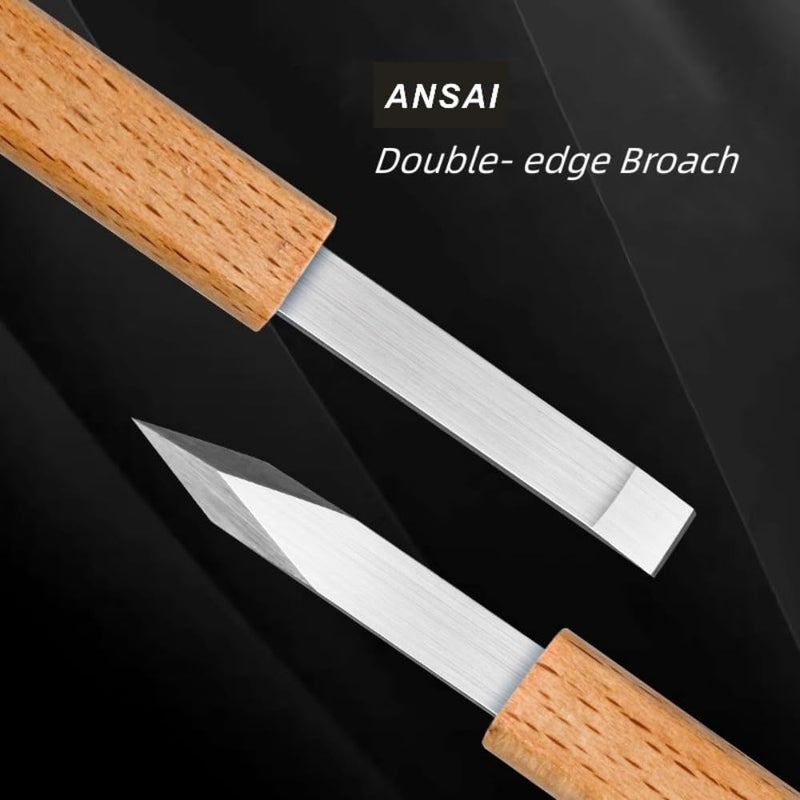 ANSAI Precision Double-Edge Stainless Steel Broach, Wood Handle, Modeling and Panel Line Chisel - Image 2
